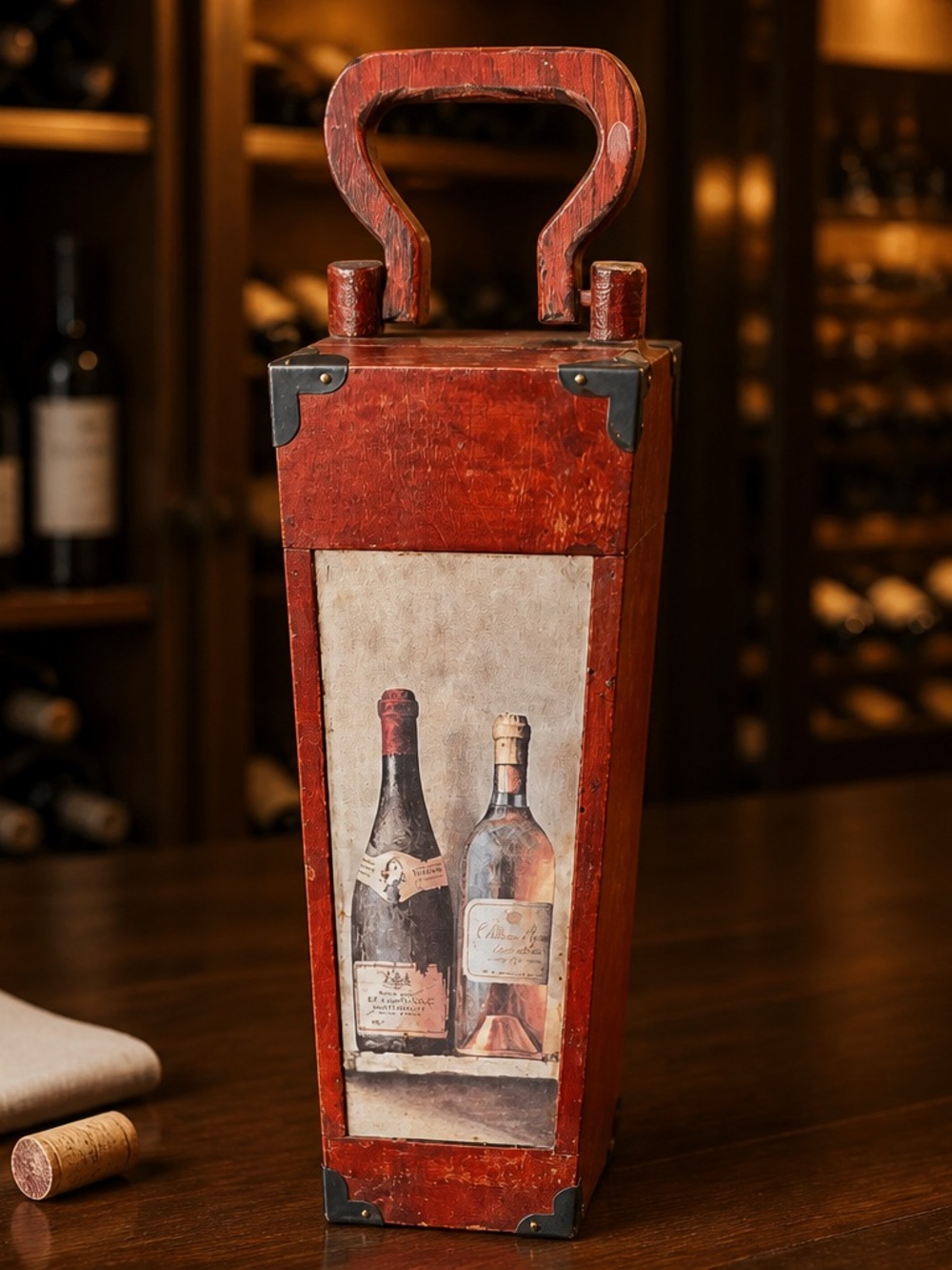 Red Vintage-Style Wine Bottle Carrier
